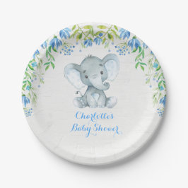 Blumenlephant Baby Boy Dusche Blauer Party Platte Pappteller
