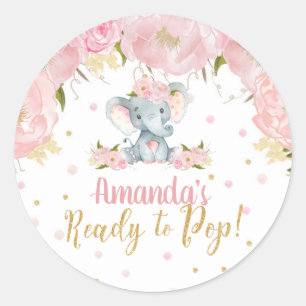 Blumenlephant Babydusche Bereit zum Pop Runder Aufkleber
