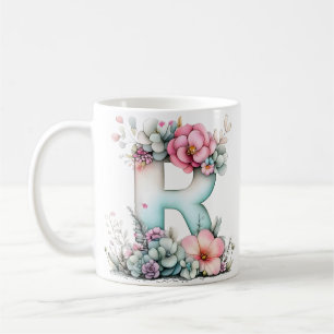 Blumenletter R Pastell Botanisches Monogramm Kaffeetasse