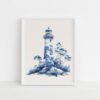 BlumenLeuchtturm - Coastal Blue on Beige Wall Art