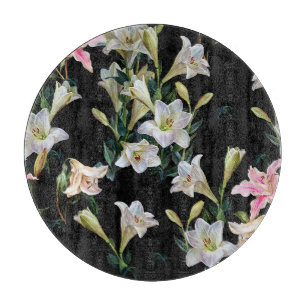 Blumenlilien: Schwarzes Hintergrundbild Schneidebrett