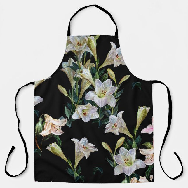Blumenlilien: Schwarzes Hintergrundbild Schürze (Vorderseite)