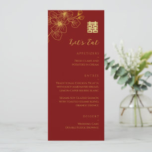 Blumenlinie Kirschblüten chinesische Hochzeit rot Menükarte