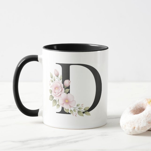 Blumenlogo Buchstabe D Tasse (Mit Donut)