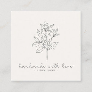 Blumenlogo, handgefertigt mit Liebe weiß Quadratische Visitenkarte
