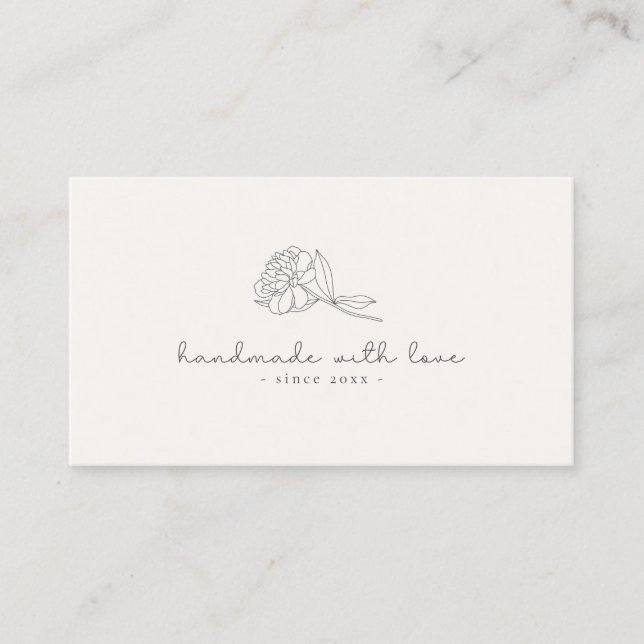 Blumenlogo, handgefertigt mit Liebe weiß Visitenkarte (Vorderseite)