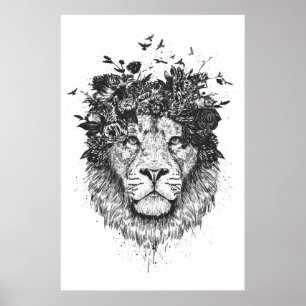 Blumenlöwe (Schwarzweiss) Poster