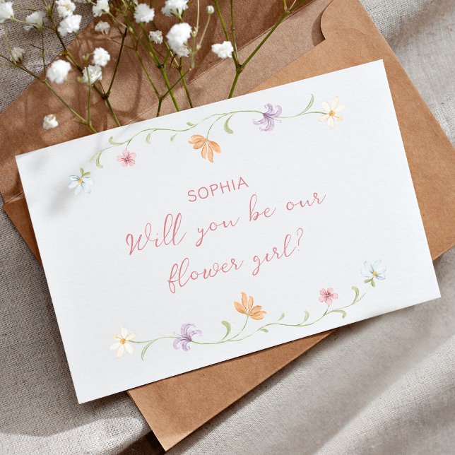 Blumenmädchen Antrag Wasserfarbe Floral Einfach Karte (Von Creator hochgeladen)