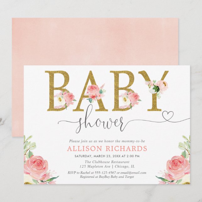 Blumenmädchen-Babyparty, erröten das rosa elegante Einladung (Vorne/Hinten)