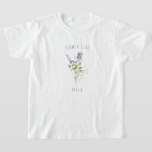 Blumenmädchen Blaue Wasserfarbe Wildblumen Hochzei T-Shirt