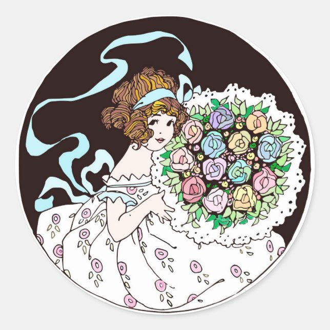 Blumenmädchen der 1920er Jahre Holding Bouquet Runder Aufkleber (Vorderseite)