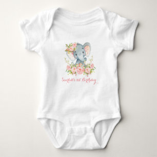 Blumenmädchen-Elefant-Bodysuit-1. Baby Strampler