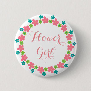 Blumenmädchen Floral Süße Kalligrafie Hochzeit Button
