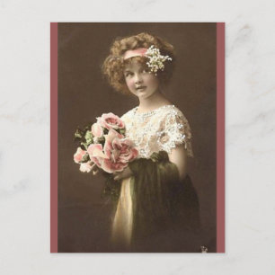 Blumenmädchen im Vintage-Stil Postkarte