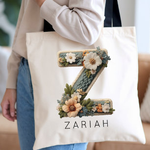 Blumenmädchen Individuelle Florale Monogramm Ehr Tragetasche