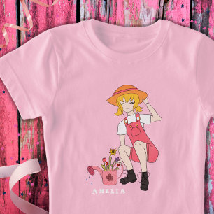 Blumenmädchen mit "Watering Can Blond Hair Name" T-Shirt