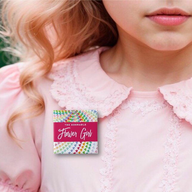 BLUMENMÄDCHEN Regenbogen-Herzen Streusel Chic Hoch Button (The Adorable FLOWER GIRL Rainbow Hearts Sprinkles Chic Wedding Pinback Button @ fat_fa_tin)