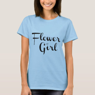 Blumenmädchen Retro Schrift Schwarz auf Blau T-Shirt