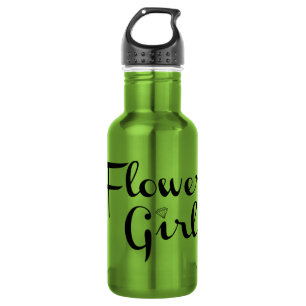 Blumenmädchen Retro Schrift Schwarz auf Grün Trinkflasche