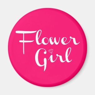 Blumenmädchen Retro-Script White auf Hot Pink Magnet