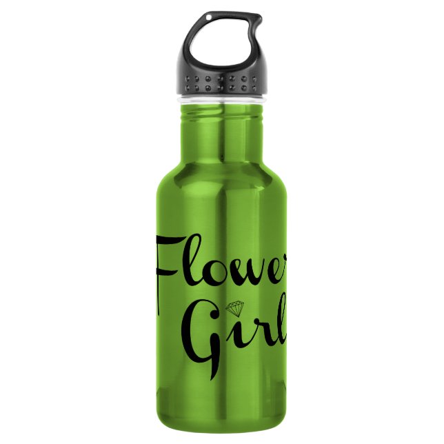 Blumenmädchen Retro-Skript Schwarz auf Grün Trinkflasche (Vorderseite)
