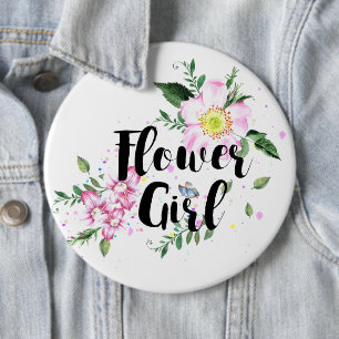 Blumenmädchen Rosa Florale Wasserfarbe Hochzeit Button