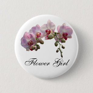 Blumenmädchen rosa Orchideen Hochzeitsbutton Button