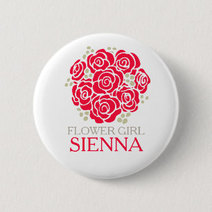 Blumenmädchen-Rote Rose Posy nannte Button