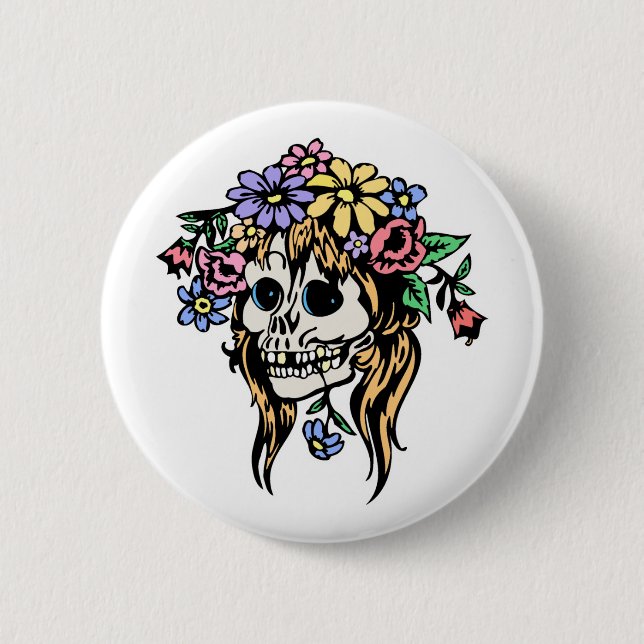 Blumenmädchen-Schädel Button (Vorderseite)