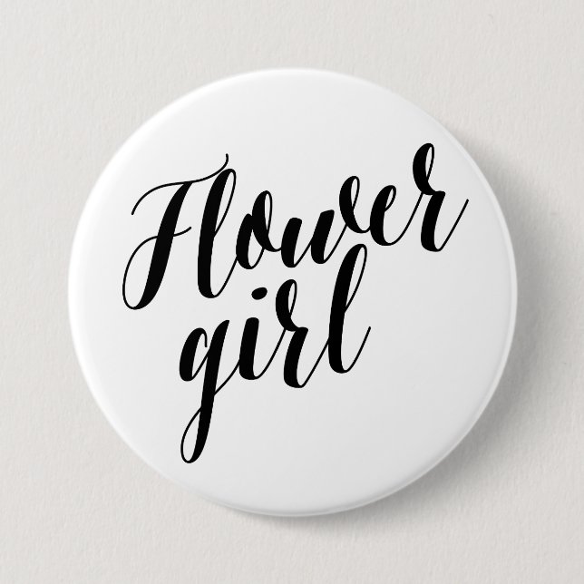 Blumenmädchen Schwarze Schrift Knopf Button (Vorderseite)