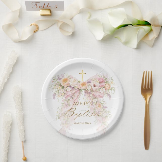 Blumenmädchen-Tauf-Blumenbogen Pappteller (Hochzeit)