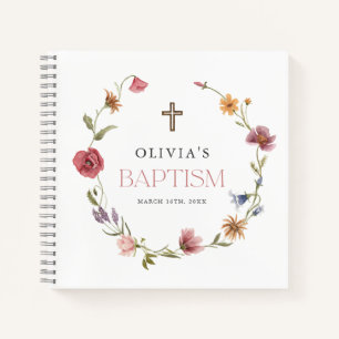 Blumenmädchen-Tauffeier mit Wildblumen Notizbuch