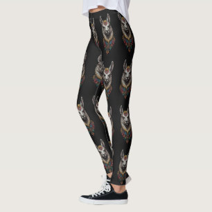 "BlumenMajestät: Ein Lama mit Blüten verziert" Leggings