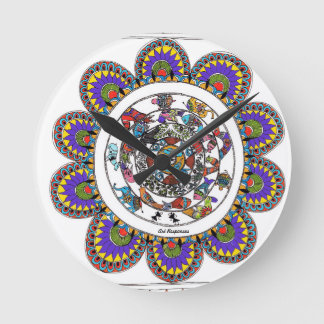 Blumenmandal im Stil Madhubanis Runde Wanduhr