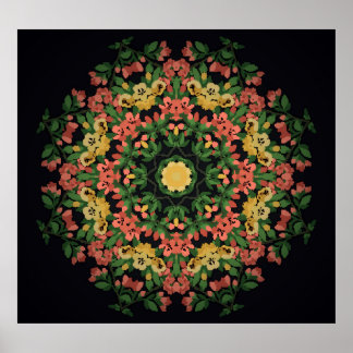 Blumenmandala: rot, gelb Vintag. Poster