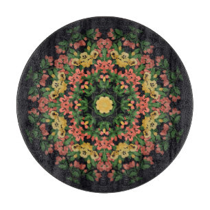 Blumenmandala: rot, gelb Vintag. Schneidebrett