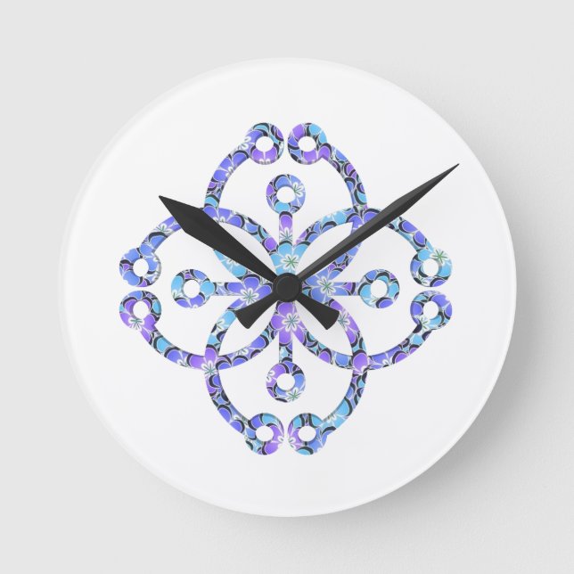 Blumenmandala Runde Wanduhr (Vorderseite)