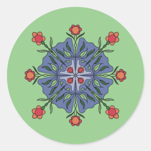 Blumenmandala  runder aufkleber (Vorderseite)