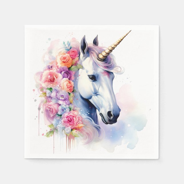 Blumenmane Einhorn/Pferdepapier Serviette (Vorderseite)
