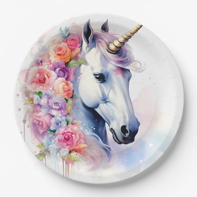 Blumenmane Einhorn/Pferdepapierplatte Pappteller (Vorderseite)