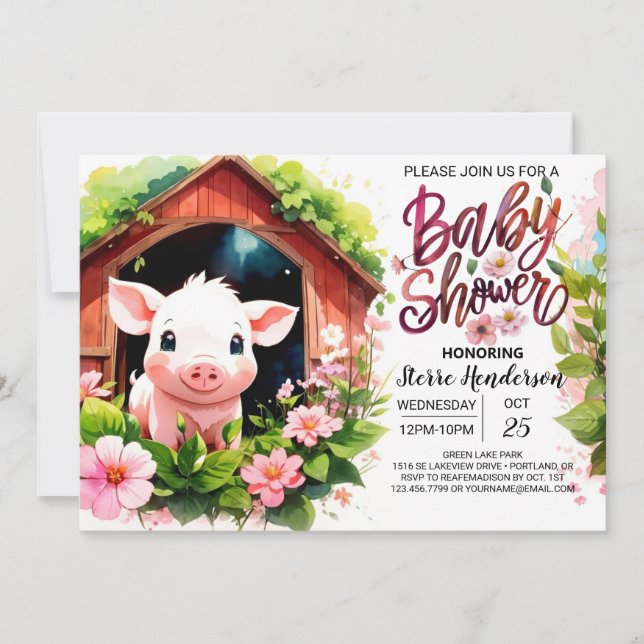 Blumenmärchen Piglet Babydusche Einladung (Vorderseite)
