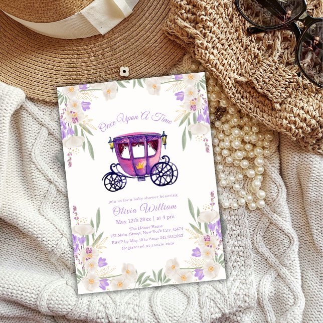 Blumenmärchen, Prinzessin Carriage Baby Dusche Einladung (Floral Fairytale Princess Carriage Baby Shower Invitation)