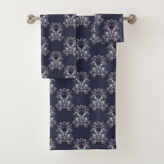 Blumenmarinemuster der barocken Art Badhandtuch Set (Insitu)