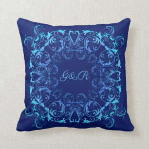 Blumenmarinemuster der barocken Art. Monogramm Kissen