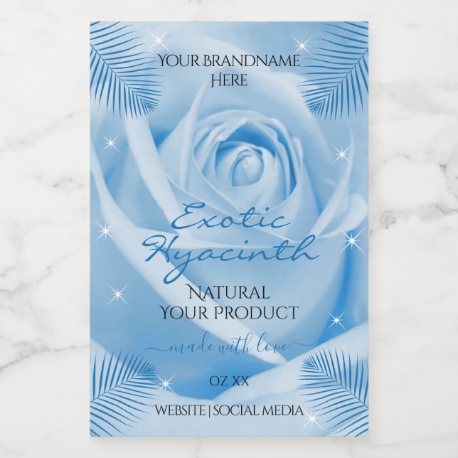 Blumenmarken Blaue Rose mit Palm-Blätter Lebensmitteletikett (Einzelnes Label)