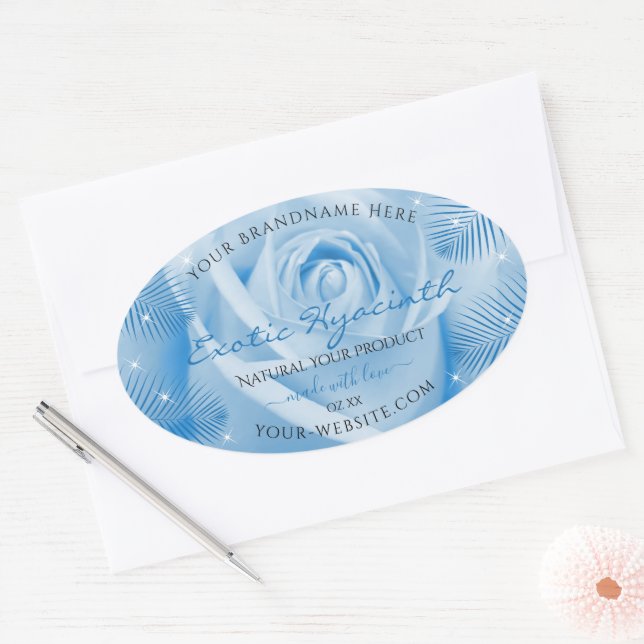Blumenmarken Blaue Rose mit Palm-Blätter Ovaler Aufkleber (Umschlag)