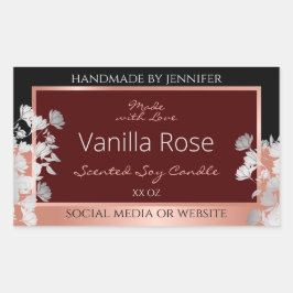 Blumenmarken Burgund Black und Rose Gold Rechteckiger Aufkleber