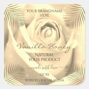 Blumenmarken Creme Beige Rose Palm Blätter Quadratischer Aufkleber