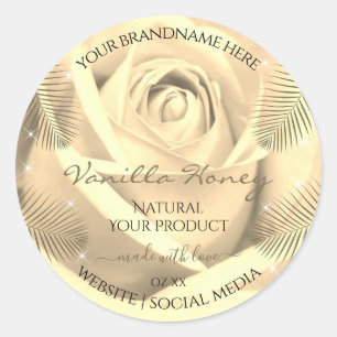 Blumenmarken Creme Beige Rose Palm Blätter Runder Aufkleber