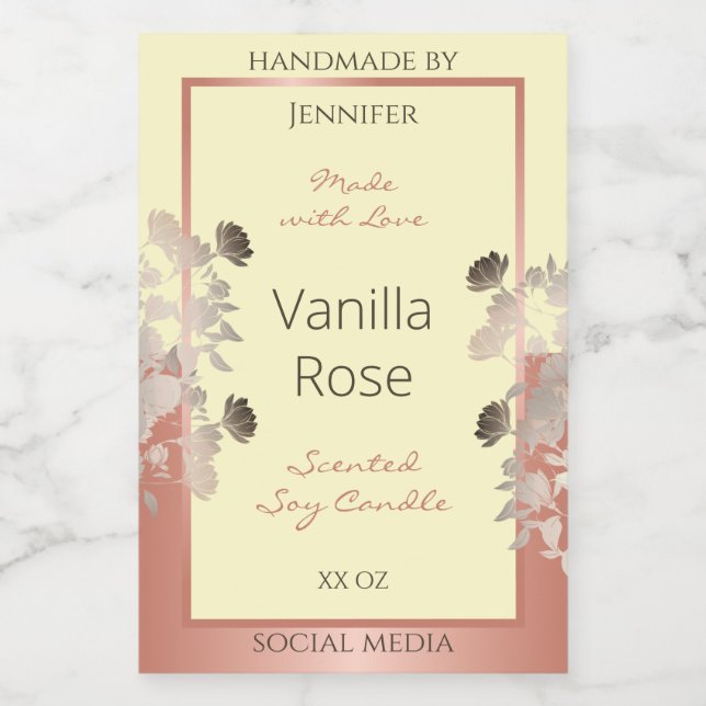 Blumenmarken Creme und Rose Gold Rahmen Lebensmitteletikett (Einzelnes Label)